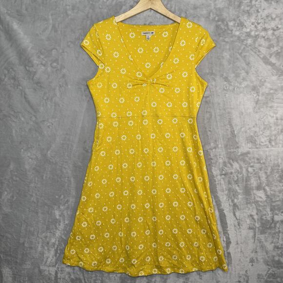 Toad&Co Dress Womens Medium Yellow Rosemary Daisy Floral V-Neck Cap Sleeve Knit - Picture 1 of 8